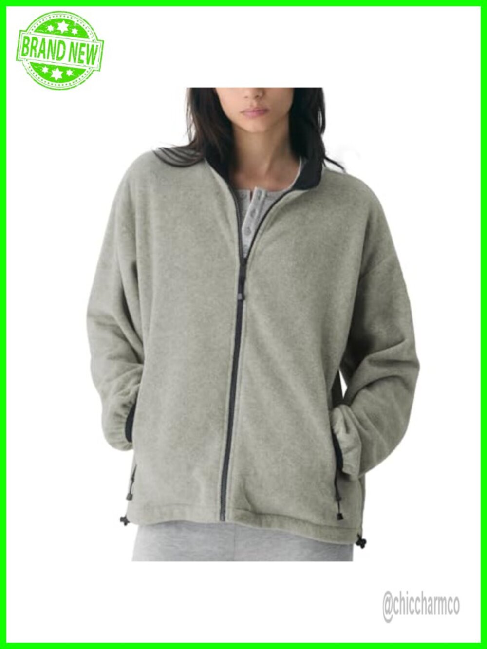 Womens Full Zip Fleece Jacket Oversized Lightweight Sherpa Sweatshirt Zip